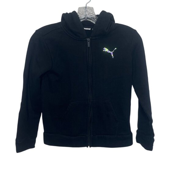 Puma Kids Zip Up Hoodie Sweatshirt Girls Medium 8-10 Black - Picture 1 of 8